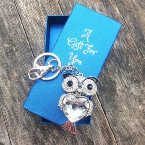 Gem stone owl keyring keychain boxed gift