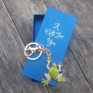 Green & Gold frog keyring keychain boxed gift